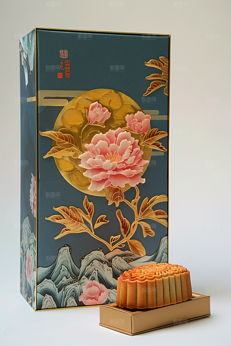 中秋月饼礼盒传统美食美食摄影图