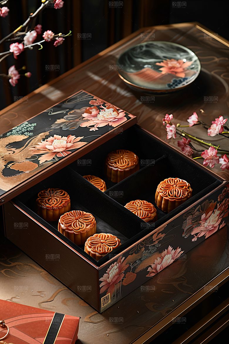 中秋月饼礼盒高清广式月饼摄影图