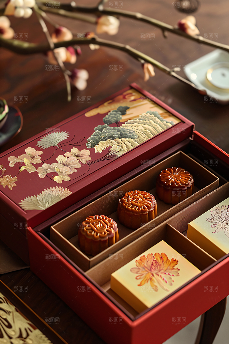 中秋月饼礼盒传统美食传统节日摄影图