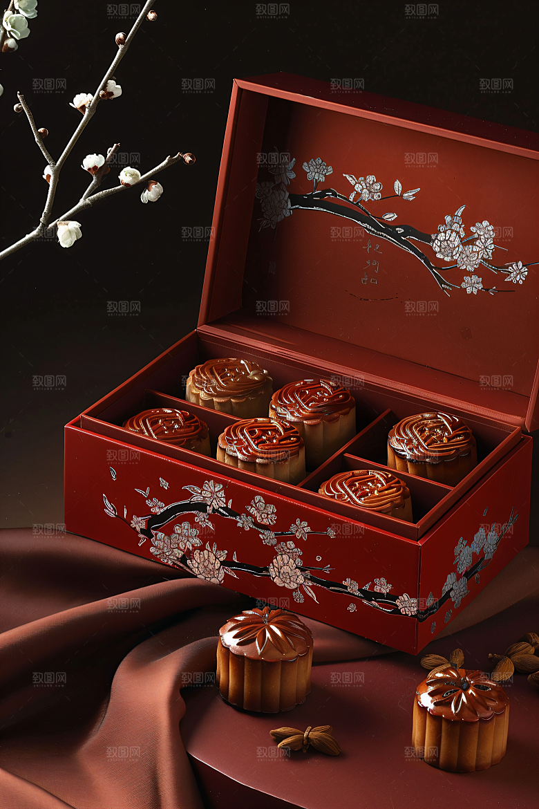 中秋月饼礼盒美食莲蓉月饼摄影图
