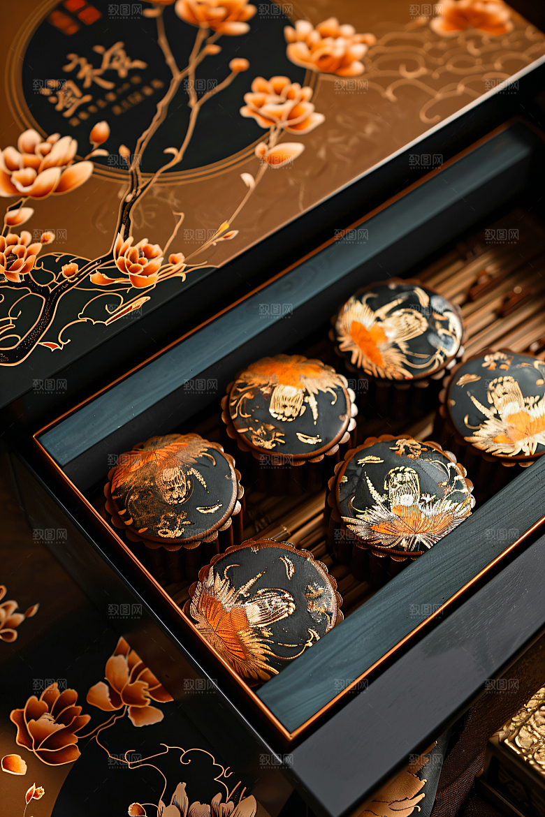 中秋月饼礼盒美食中秋节摄影图