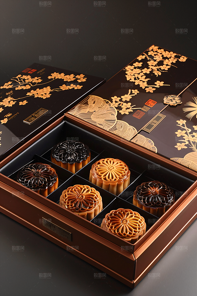 中秋月饼礼盒广式月饼高清摄影图