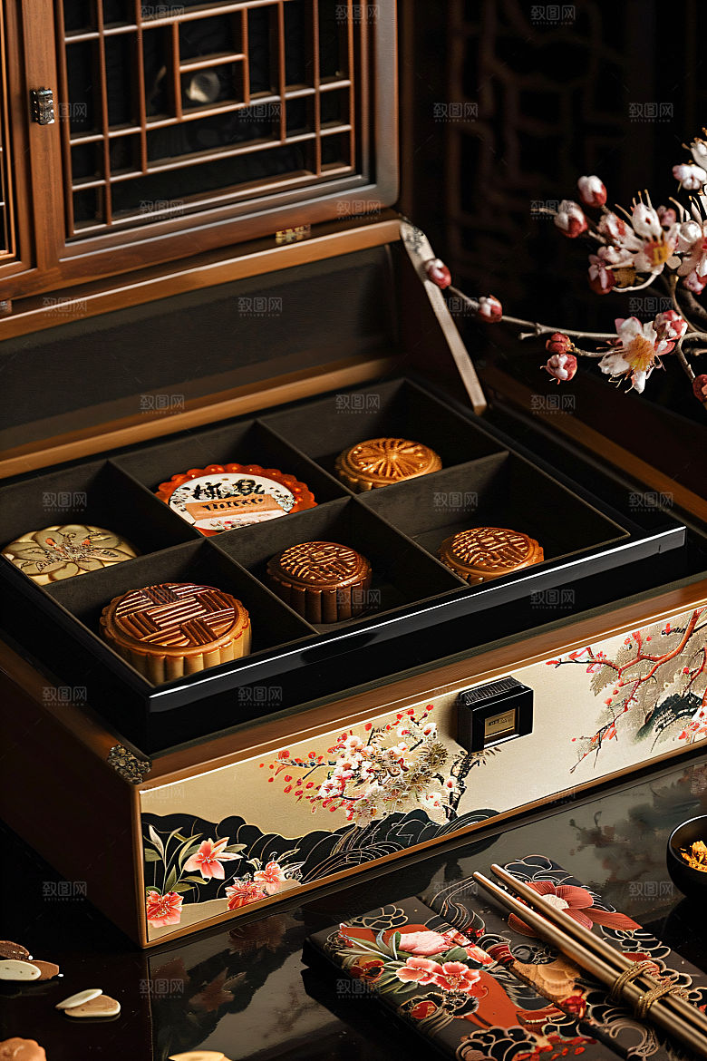 中秋月饼礼盒莲蓉月饼美味摄影图