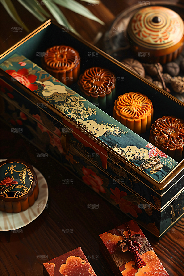 中秋月饼礼盒高清习俗摄影图