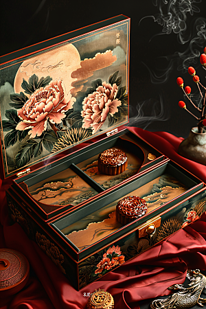 中秋月饼礼盒广式月饼文化摄影图