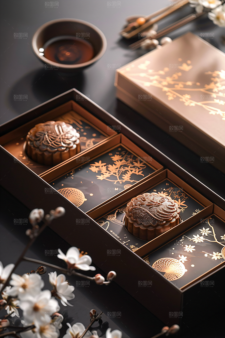 中秋月饼礼盒传统节日高清摄影图