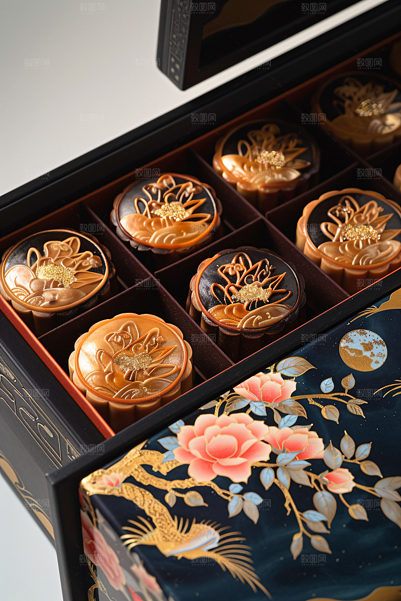 中秋月饼礼盒广式月饼美食摄影图
