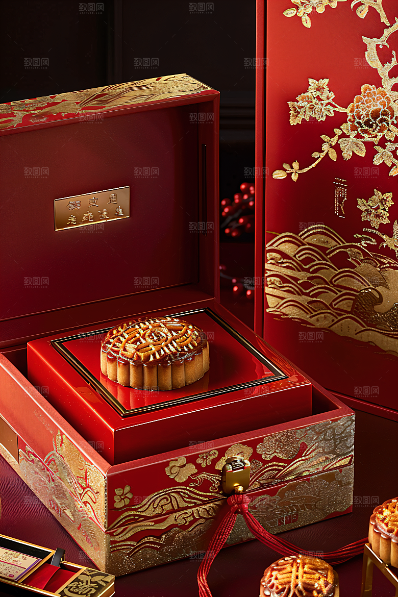 中秋月饼礼盒礼品传统美食摄影图