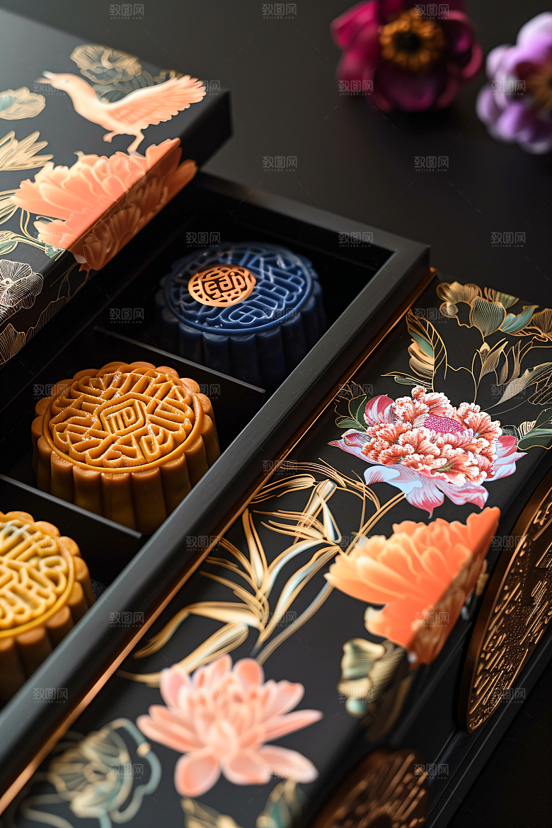 中秋月饼礼盒高清习俗摄影图