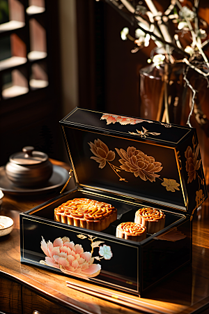 中秋月饼礼盒高清传统节日摄影图