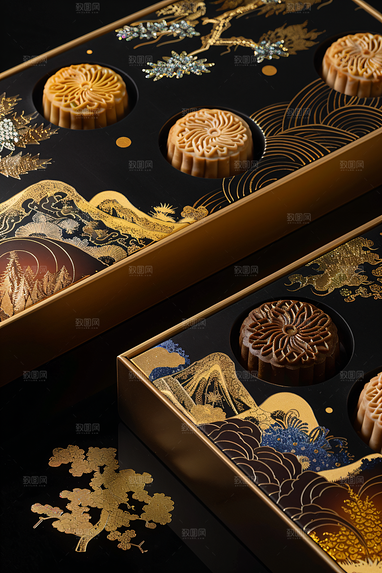中秋月饼礼盒中秋节习俗摄影图