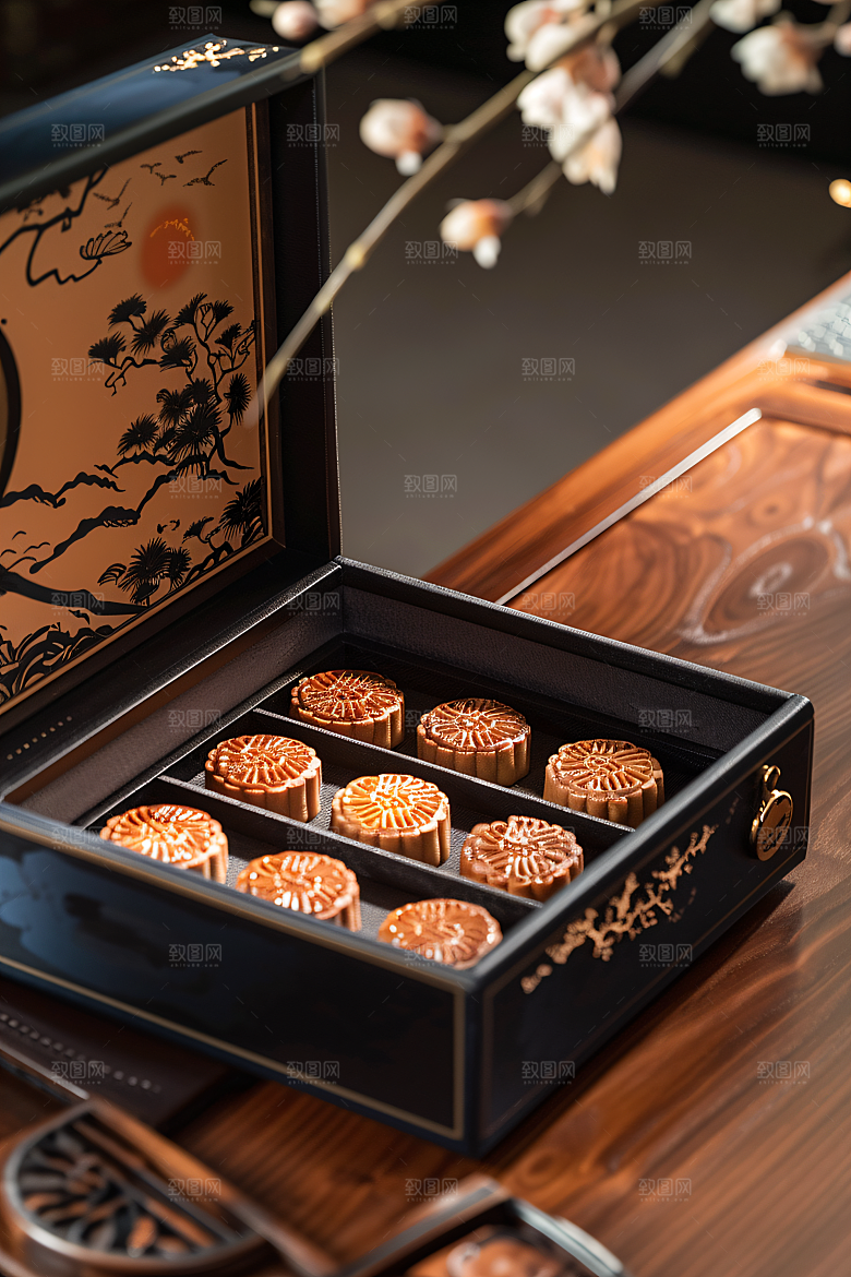 中秋月饼礼盒莲蓉月饼中秋节摄影图