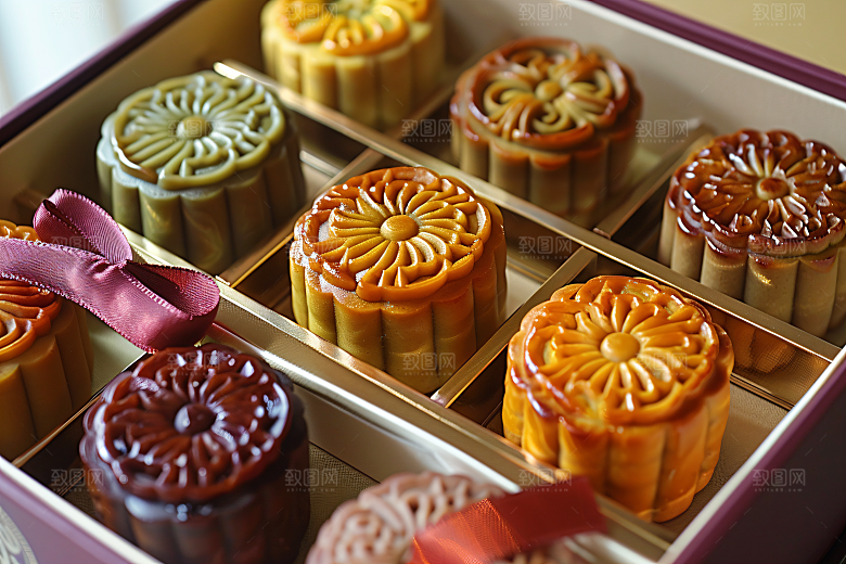中秋月饼礼盒美味习俗摄影图