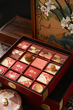 中秋月饼礼盒传统节日精致摄影图