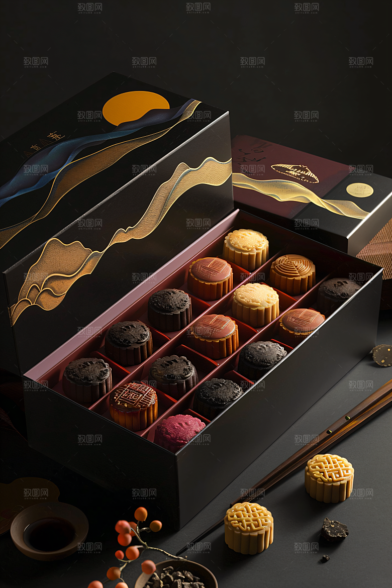 中秋月饼礼盒美食传统节日摄影图