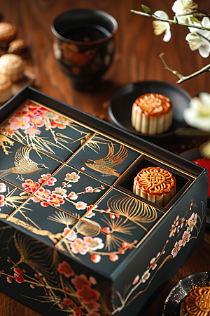 中秋月饼礼盒甜点文化摄影图