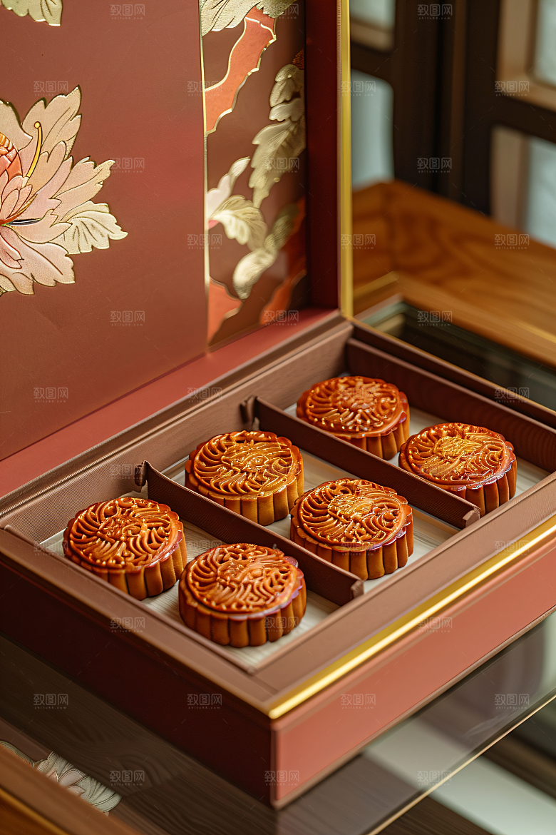 中秋月饼礼盒美食中秋节摄影图