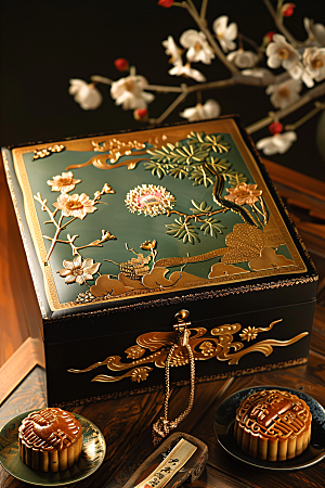 中秋月饼礼盒传统美食甜点摄影图