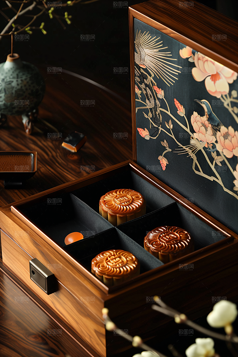 中秋月饼礼盒美食传统美食摄影图
