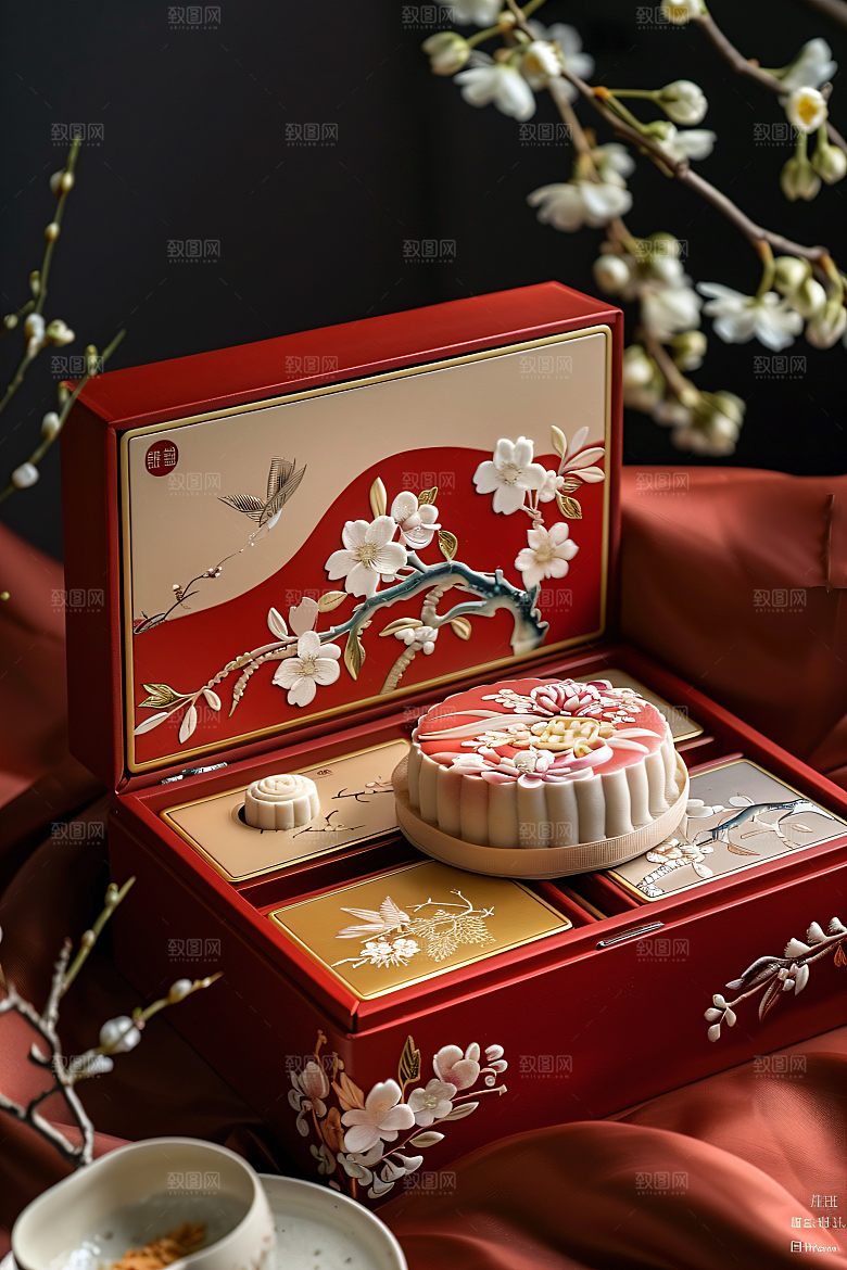 中秋月饼礼盒莲蓉月饼美味摄影图