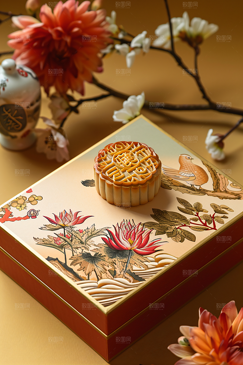 中秋月饼礼盒中秋节传统美食摄影图