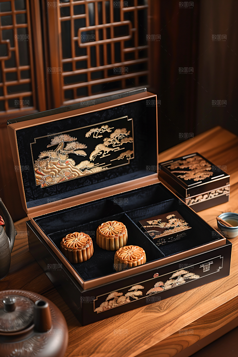 中秋月饼礼盒礼品莲蓉月饼摄影图