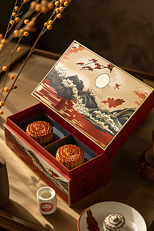 中秋月饼礼盒高清美味摄影图
