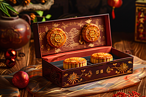 中秋月饼礼盒美味礼品摄影图