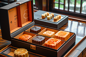中秋月饼礼盒甜点传统节日摄影图