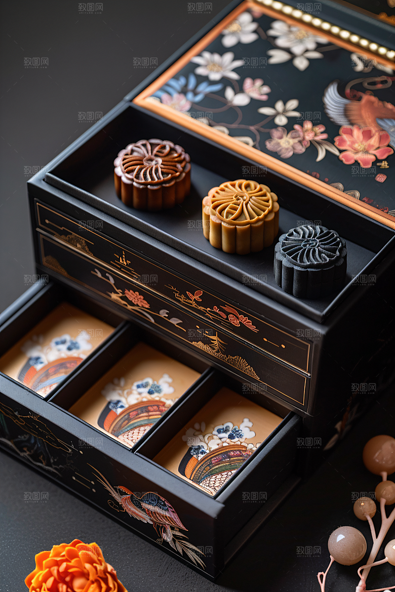 中秋月饼礼盒礼品美味摄影图