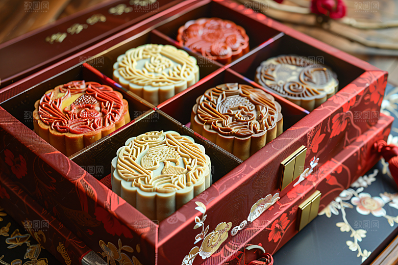 中秋月饼礼盒甜点高清摄影图