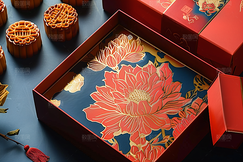 中秋月饼礼盒甜点高清摄影图