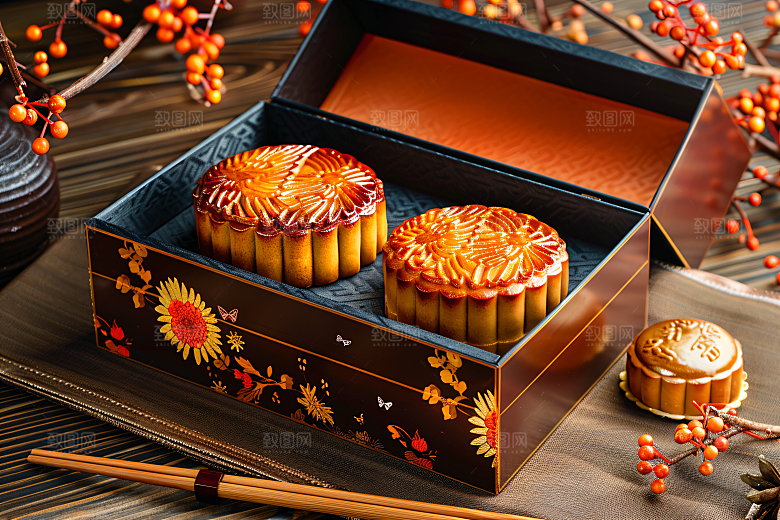 中秋月饼礼盒美食中秋节摄影图