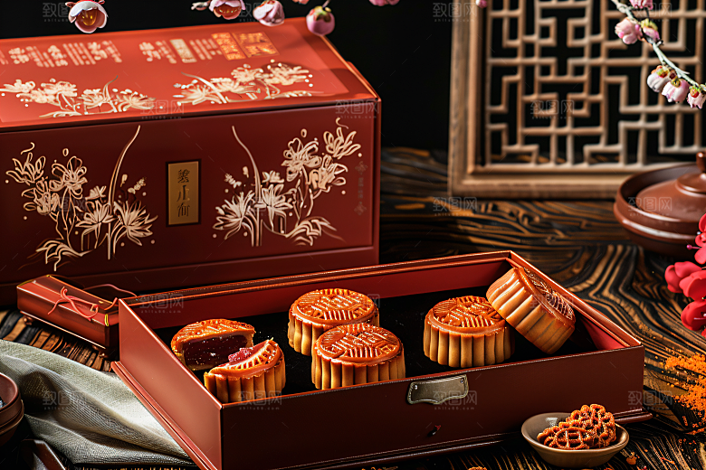 中秋月饼礼盒礼品糕点摄影图