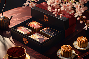 中秋月饼礼盒传统节日美食摄影图