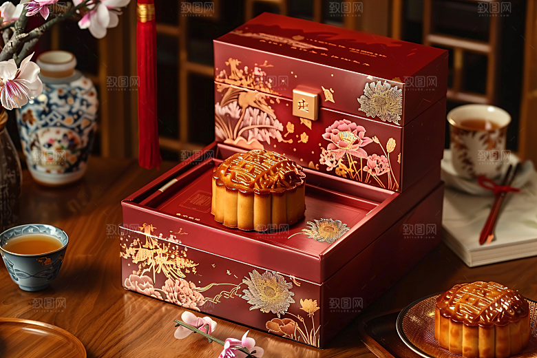 中秋月饼礼盒中秋节高清摄影图