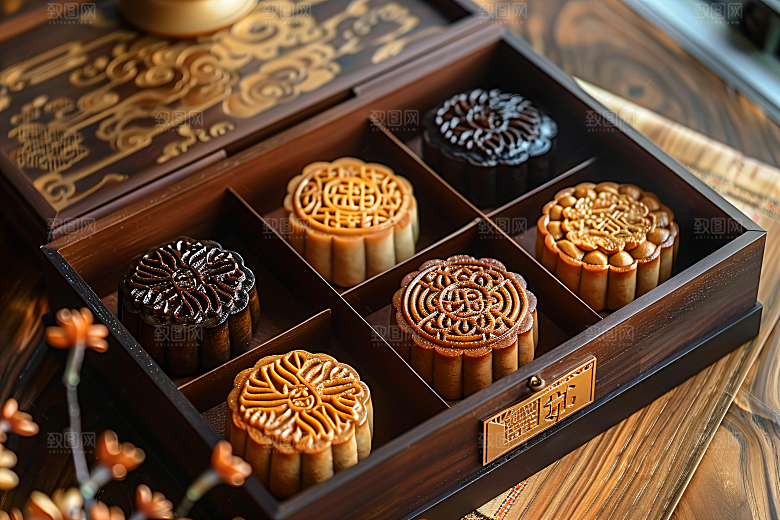 中秋月饼礼盒美食广式月饼摄影图