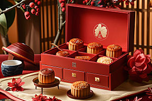 中秋月饼礼盒传统节日美食摄影图