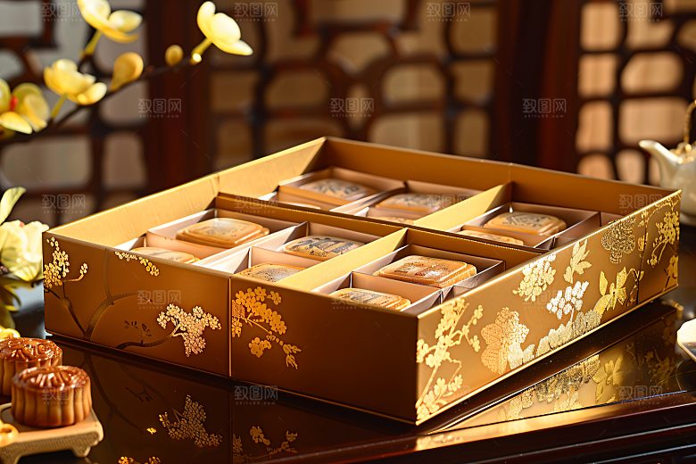 中秋月饼礼盒莲蓉月饼广式月饼摄影图