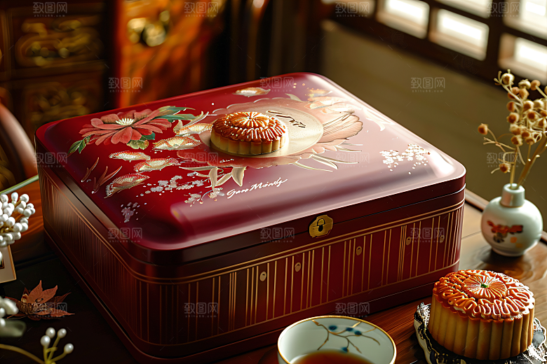 中秋月饼礼盒美味传统美食摄影图