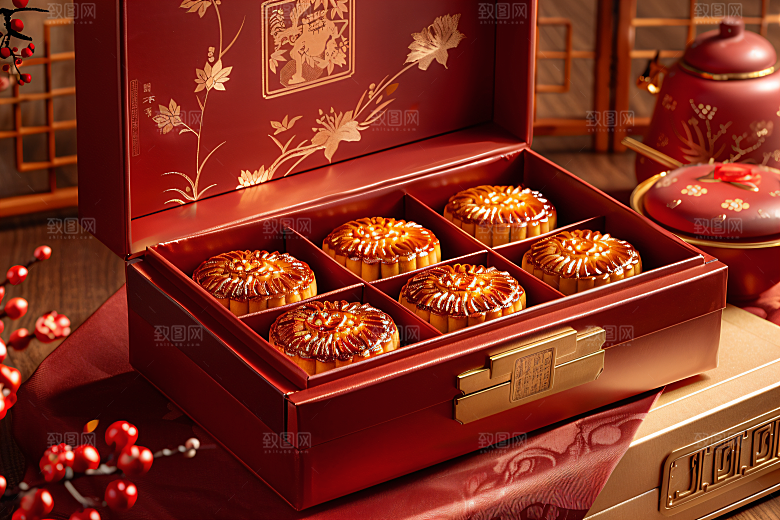 中秋月饼礼盒礼品高清摄影图