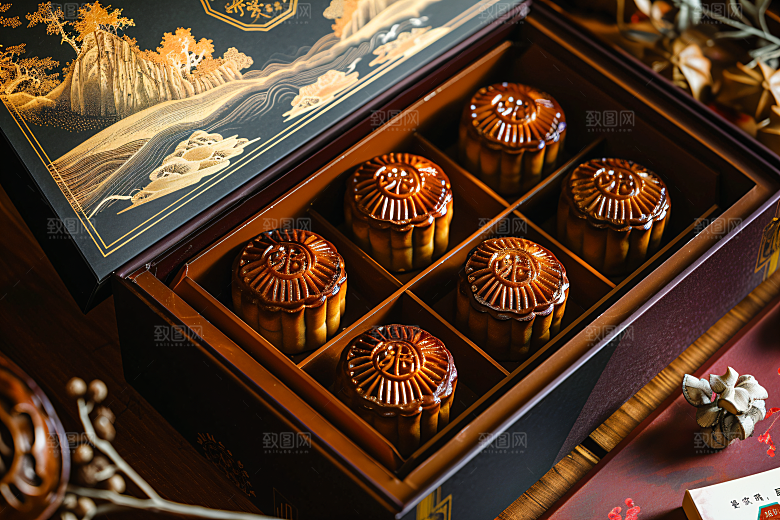 中秋月饼礼盒糕点文化摄影图