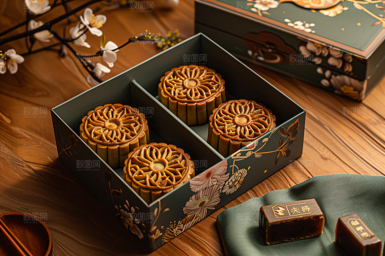 中秋月饼礼盒广式月饼习俗摄影图