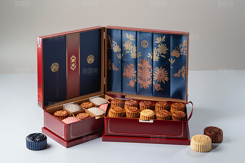 中秋月饼礼盒礼品广式月饼摄影图