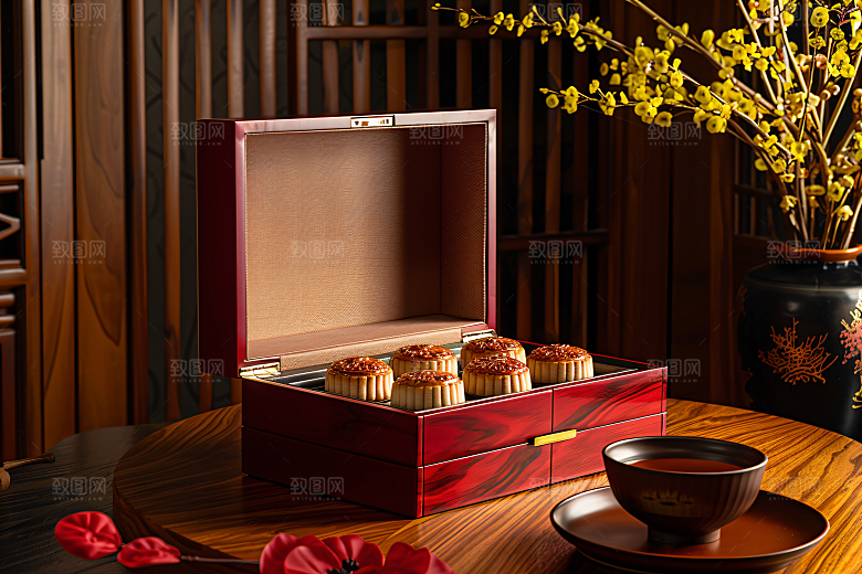 中秋月饼礼盒礼品美食摄影图