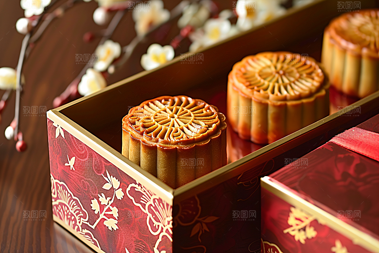 中秋月饼礼盒传统美食中秋节摄影图