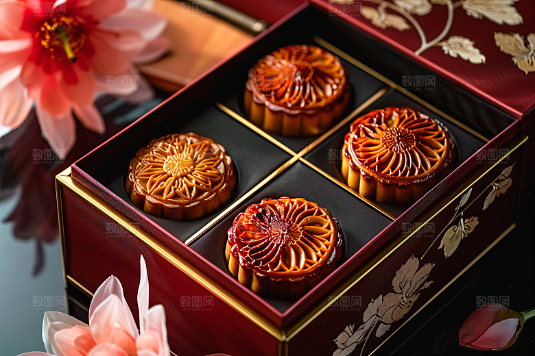 中秋月饼礼盒高清甜点摄影图