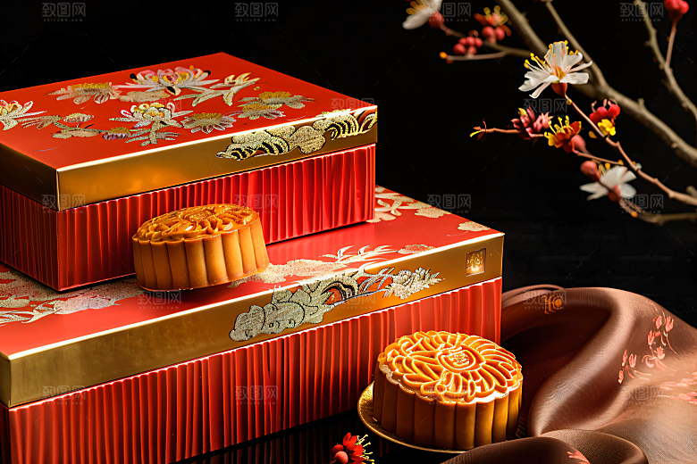 中秋月饼礼盒广式月饼美食摄影图