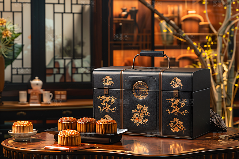 中秋月饼礼盒中秋节美味摄影图
