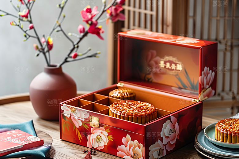 中秋月饼礼盒高清精致摄影图